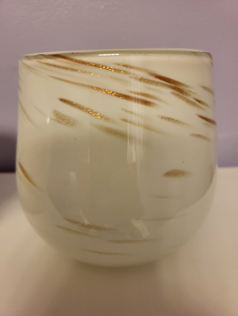 Set of 2 Murano Handblown White Glass Votive Holders with Gold Brushstrokes - Picture 8 of 13